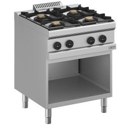 Fourneau à gaz professionnel 4 feux haute efficacité avec armoire ouverte en inox