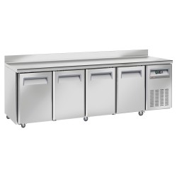 Table réfrigérée ventilée 4 portes GN 1/1 avec dosseret et roues freinées -