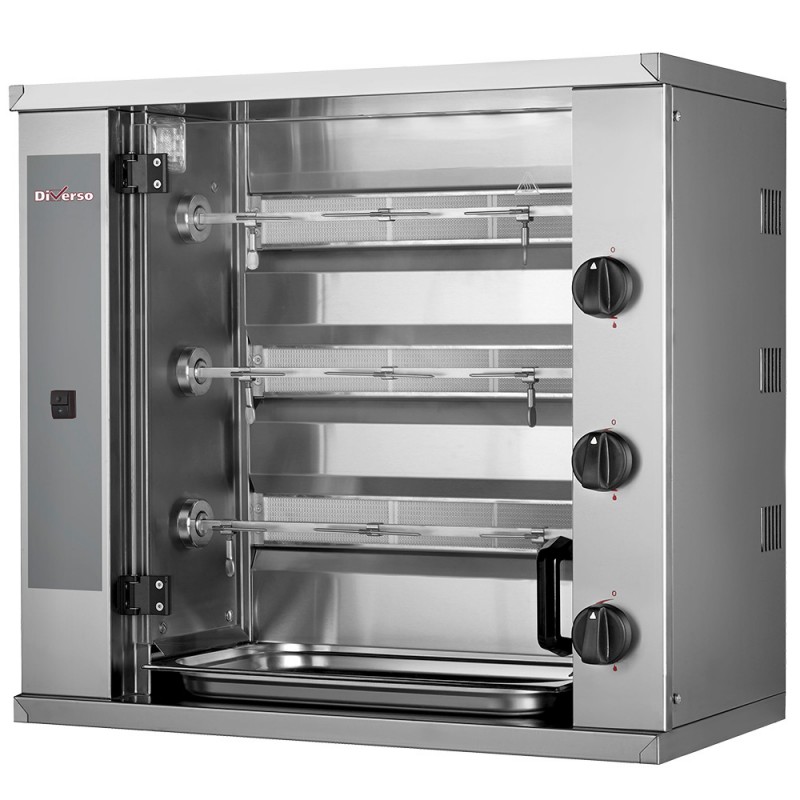 Rôtissoire à poulet à gaz compacte avec 3 broches - Acier inoxydable AISI 304 Rôtissoire à poulet à gaz compacte avec 3 broches - Acier inoxydable AISI 304