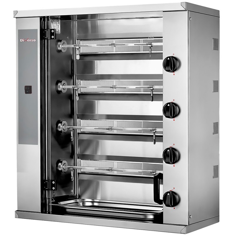 Rôtissoire à poulet à gaz compacte avec 4 broches - Acier inoxydable, Entretien facile Rôtissoire à poulet à gaz compacte avec 4 broches - Acier inoxydable, Entretien facile