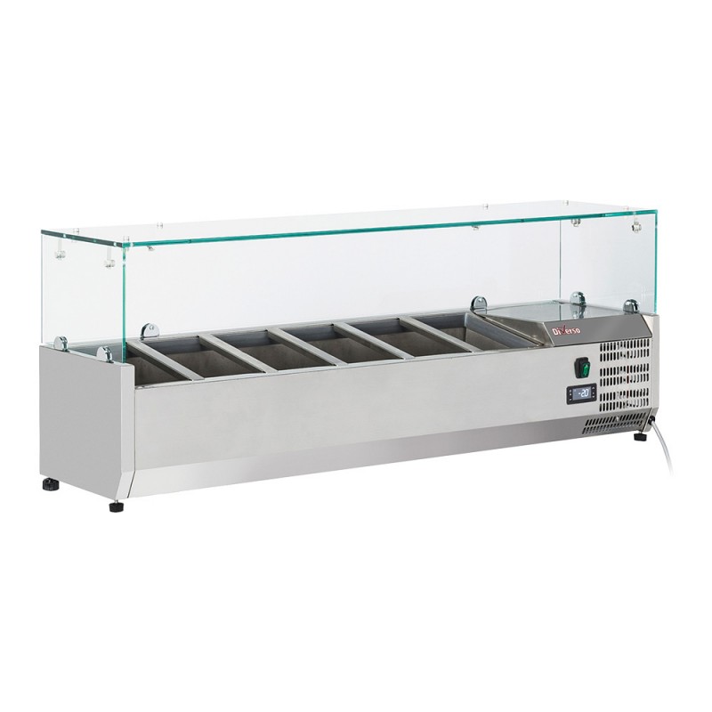 Vitrine Réfrigérée Éco-Responsable 6x GN1/4 avec Structure en Acier Inoxydable Vitrine Réfrigérée Éco-Responsable 6x GN1/4 avec Structure en Acier Inoxydable