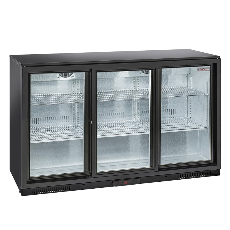 Refroidisseur de bouteilles ventilé à 3 portes coulissantes avec éclairage LED et régulation électronique