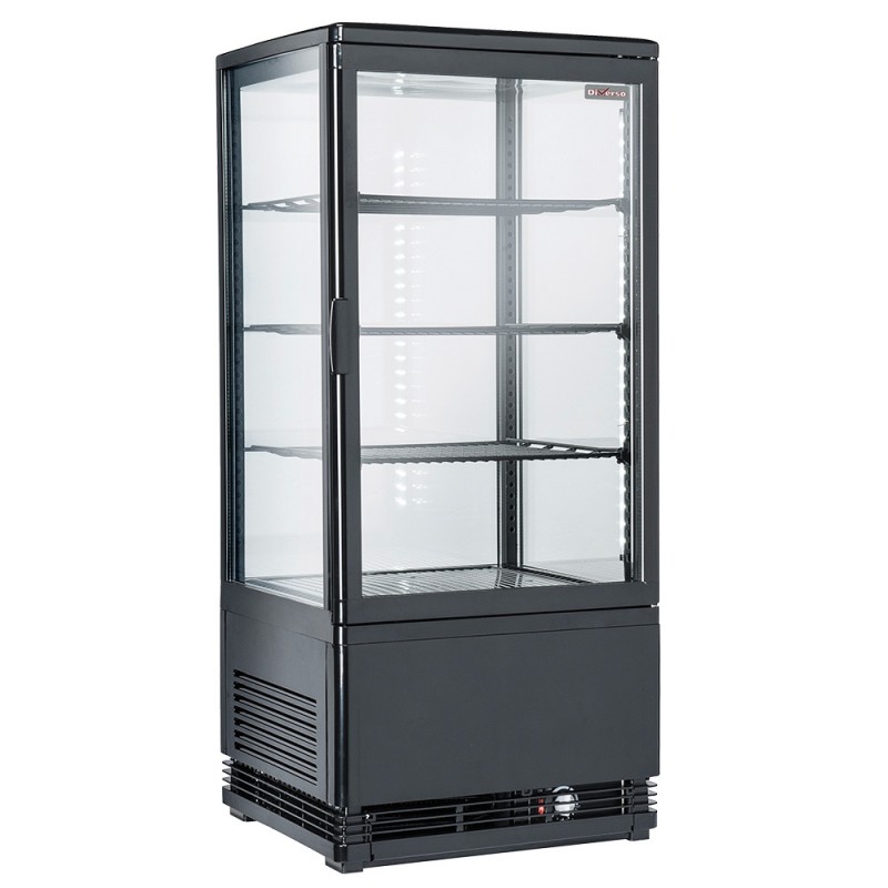 Vitrine de table ventilée noire, 4 faces vitrées, 4 niveaux, 80 litres - Vitrine de table ventilée noire, 4 faces vitrées, 4 niveaux, 80 litres -