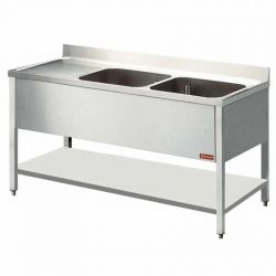 Plonge inox 2 cuves avec égouttoir à gauche sans tablette- 1600 x 700 x 880 /900 mm