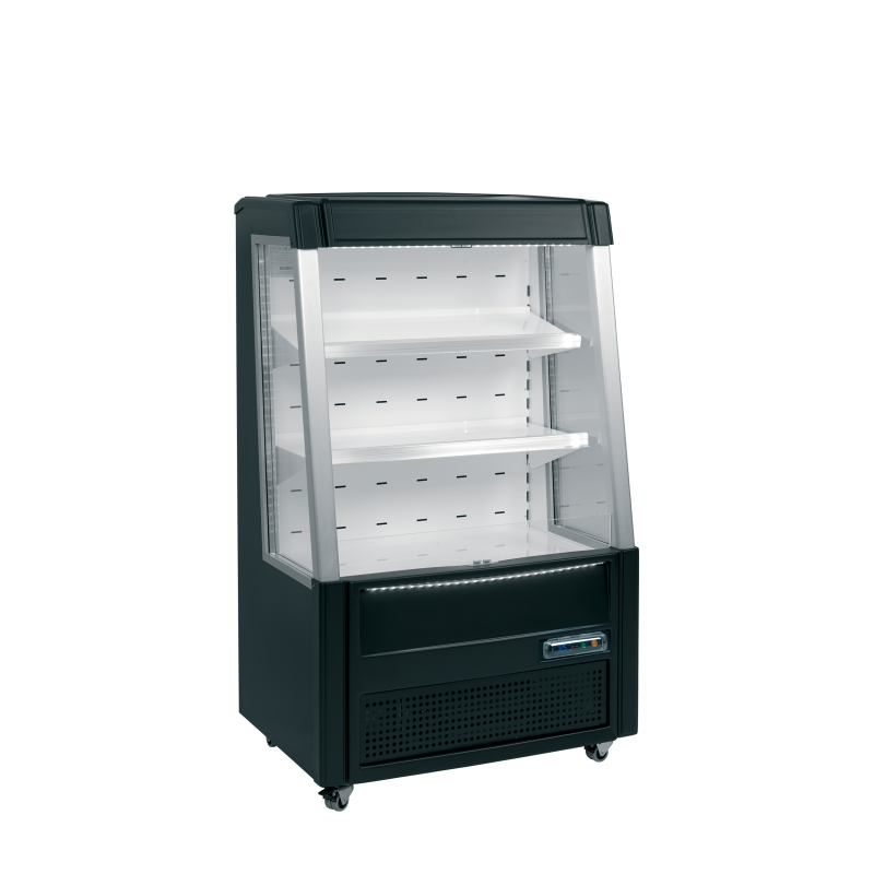 Vitrine réfrigérée ouverte basse en noir +5 à +8°C - 915 x 640 x 1540 mm - 289 / 242 L