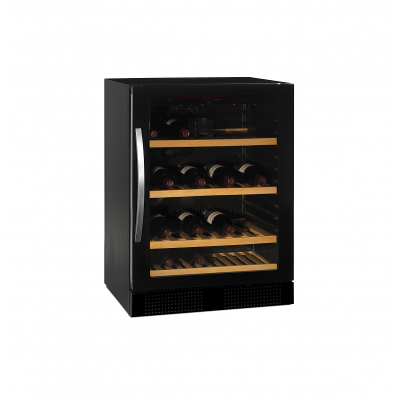 Cave à vin noire avec porte vitrée pour une présentation haut de gamme +5 à +18°C - 595 x 570 x 820 mm - 155 / 141 L