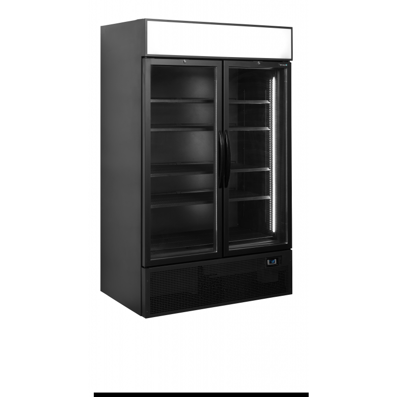 Vitrine Réfrigérée Noire 2 Portes avec Caisson, Température +2 à +10°C, Dimensions 1200x790x2000 mm, Capacité 1082/645 L