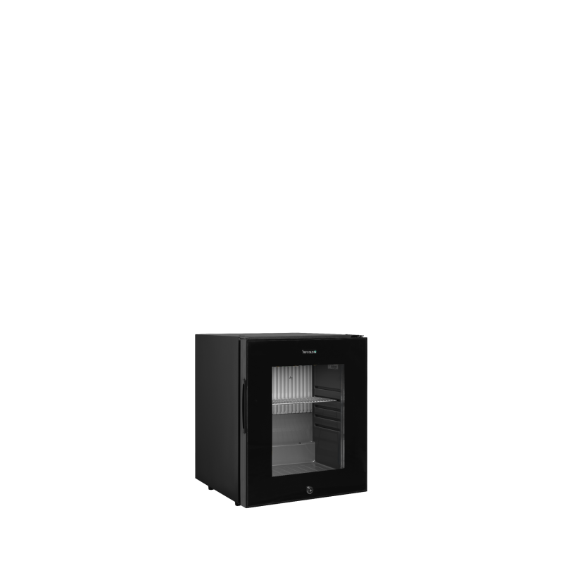 Réfrigérateur Mini-Bar Noir avec Porte Vitrée Sans Cadre, Température +5 à +12°C, Dimensions 402x432x500 mm, Capacité 29/26 L