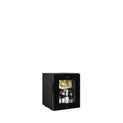 Réfrigérateur Mini-Bar Noir avec Porte Vitrée Sans Cadre, Température +5 à +12°C, Dimensions 402x432x500 mm, Capacité 29/26 L