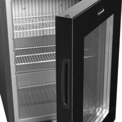 Réfrigérateur Mini-Bar Noir avec Porte Vitrée Sans Cadre, Température +5 à +12°C, Dimensions 402x432x500 mm, Capacité 29/26 L