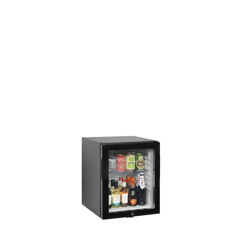 Minibar à Porte Vitrée: Présentation Produits, Température +5 à +14°C, 402x425x505 mm, Capacité 27/24 L