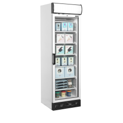 Vitrine Froid Négatif: Porte Vitrée Chauffée, Caisson Lumineux, -24 à -14°C, 595x640x1980 mm, 300/270 L