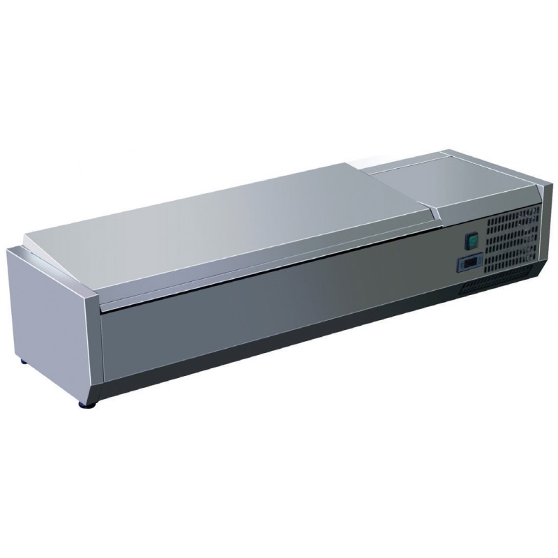 Vitrine réfrigérée à poser avec couvercle inox - 5 bacs gn 1/3 + 1 bac gn 1/2 - prof 395 mm