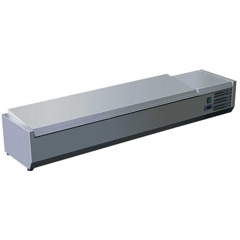 Vitrine réfrigérée à poser avec couvercle inox - 8 bacs gn 1/3 - prof 395 mm