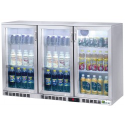 Arrière-bar inox - 3 portes vitrées battantes