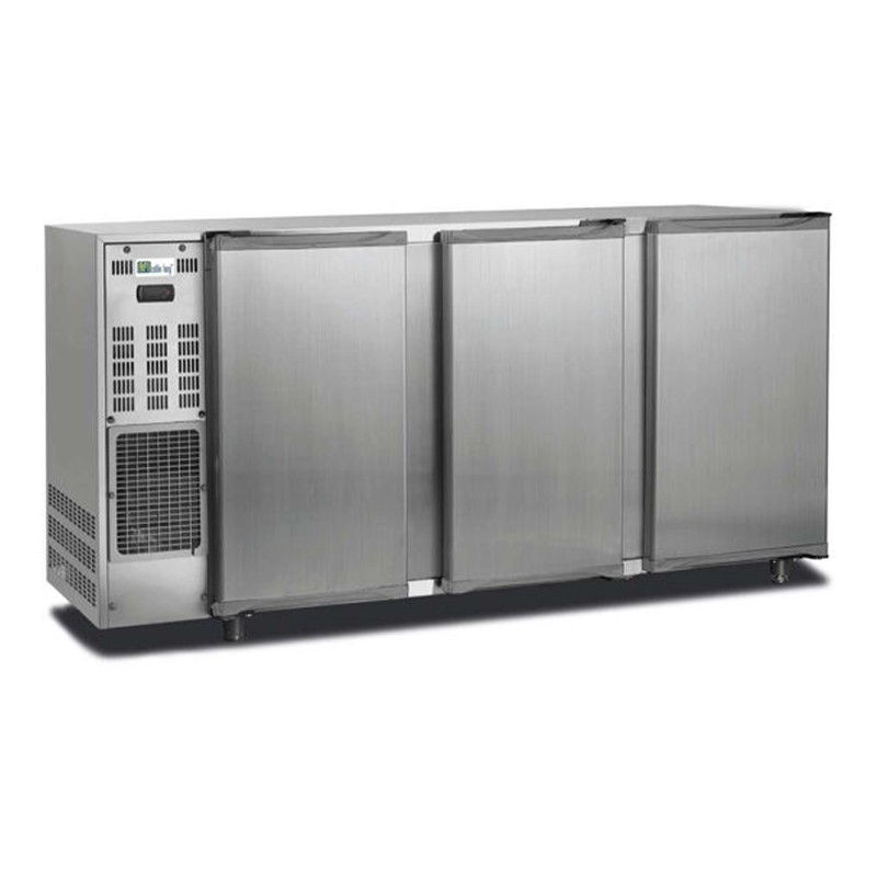 Arrière-bar inox groupe logé - 3 portes pleines