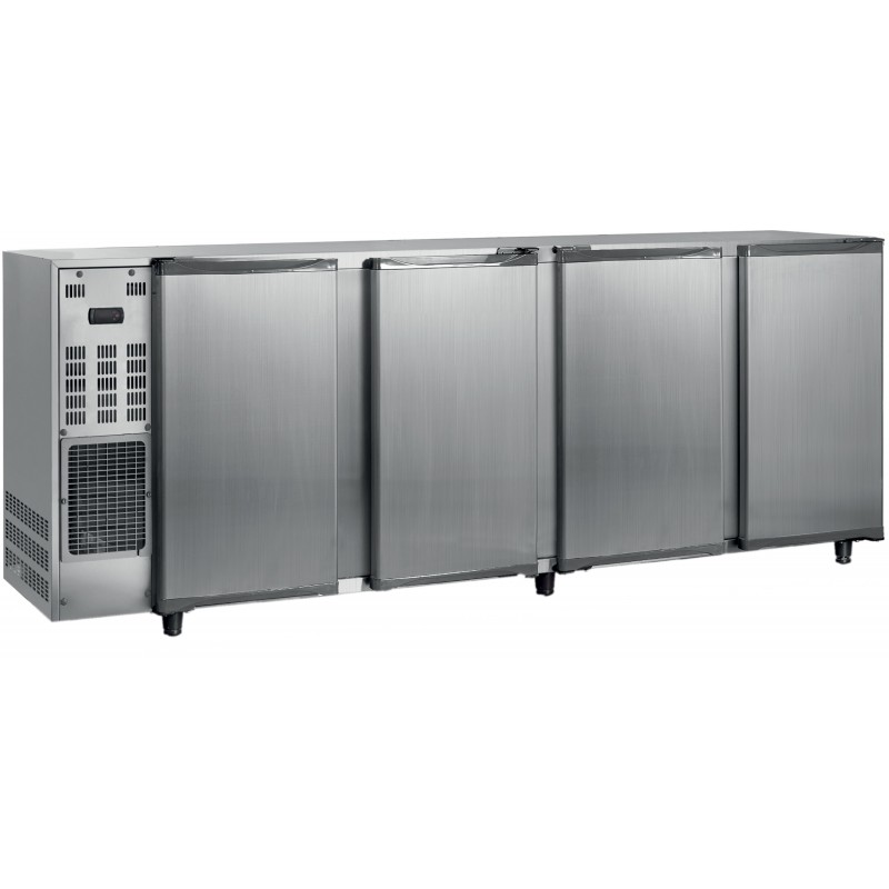 Arrière-bar inox groupe logé - 4 portes pleines