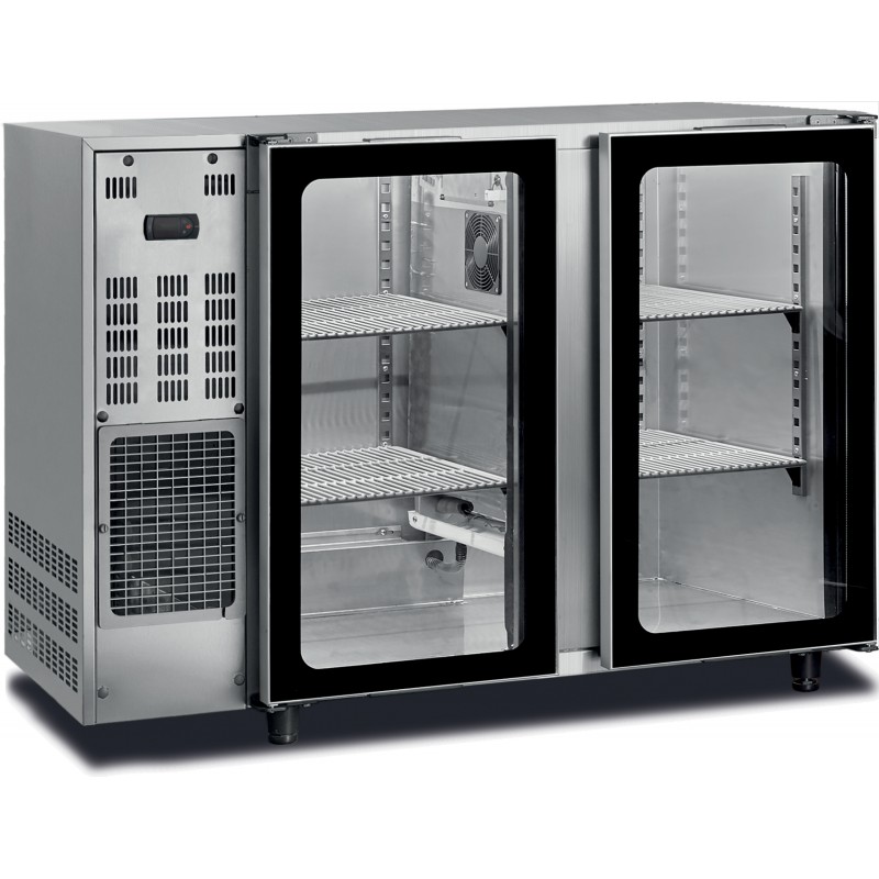 Arrière-bar inox groupe logé - 2 portes vitrées