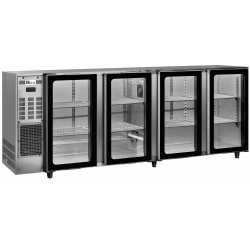 Arrière-bar inox groupe logé - 4 portes vitrées