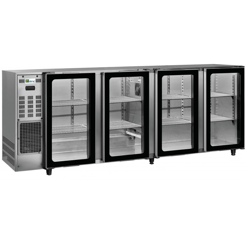 Arrière-bar inox groupe logé - 4 portes vitrées