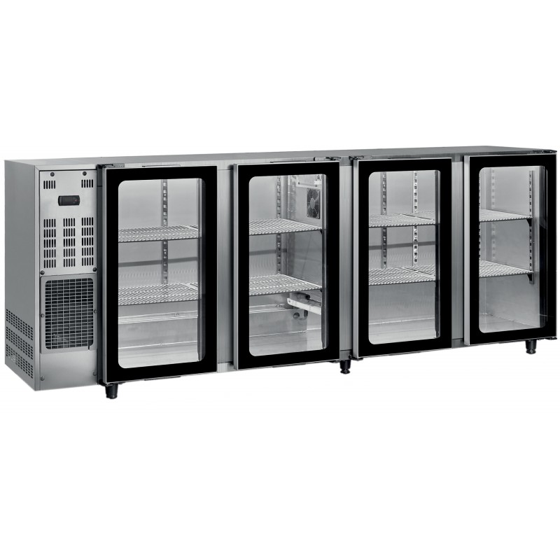 Arrière-bar inox groupe logé - 4 portes vitrées