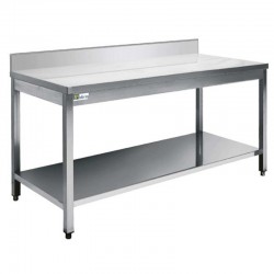 Table inox avec dosseret et tablette inférieure - série 700 - long. 800 mm