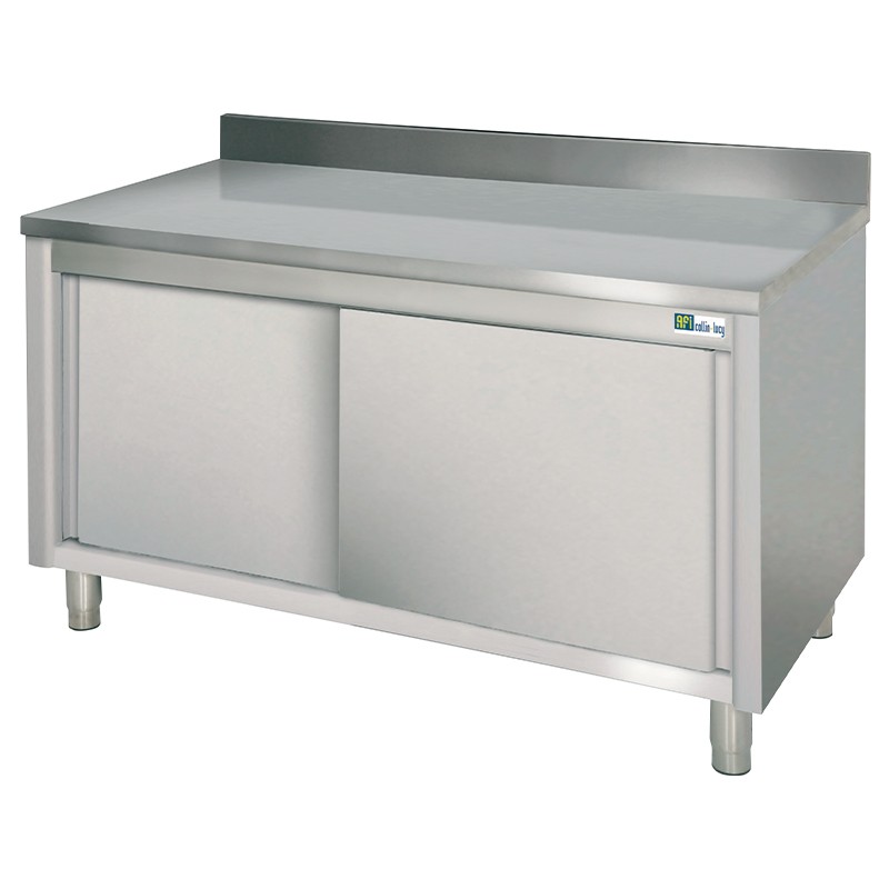 Meuble de rangement neutre inox avec dosseret - série 700 - long. 2300 mm Meuble de rangement neutre inox avec dosseret - série 700 - long. 2300 mm