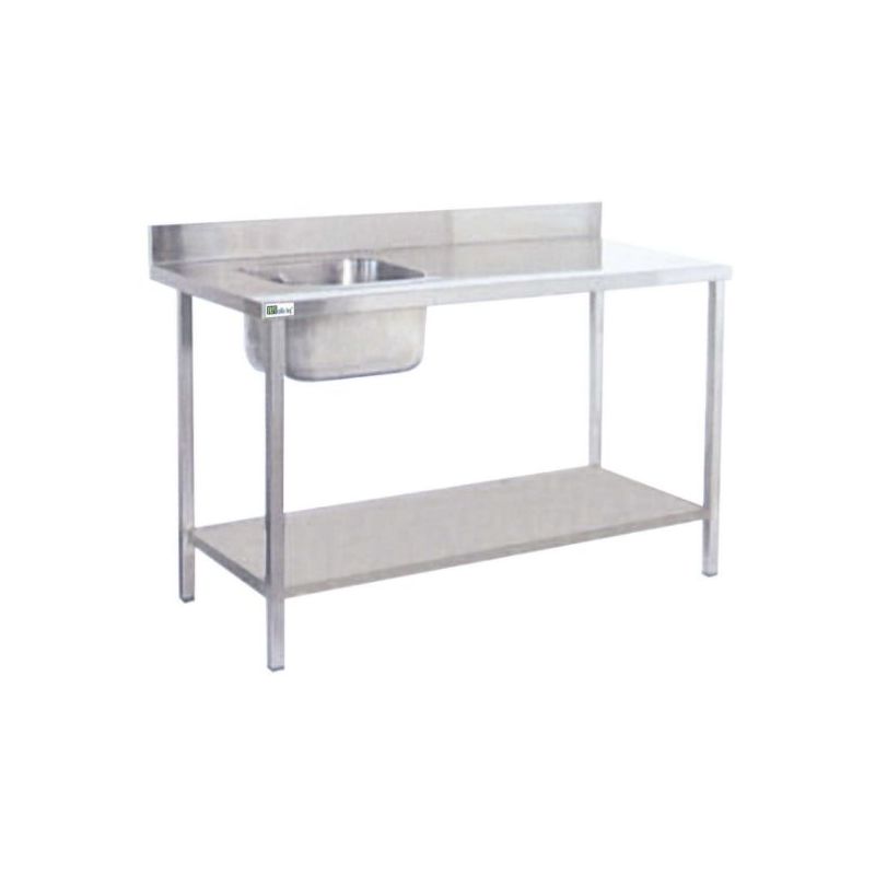 Table de chef avec évier à gauche - long. 1600 mm Table de chef avec évier à gauche - long. 1600 mm