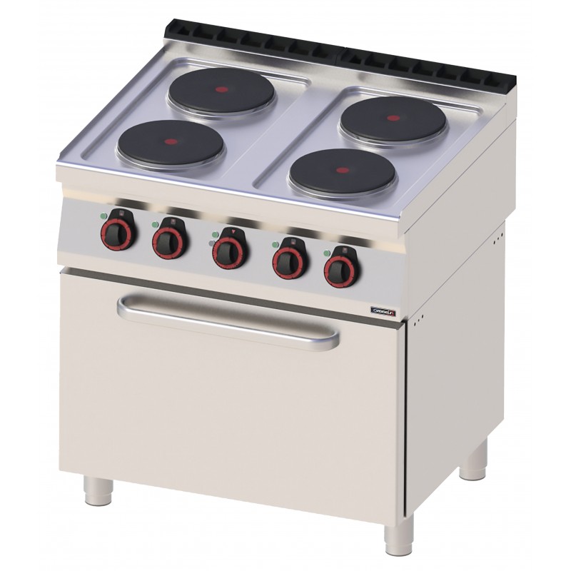 Fourneau électrique 4 feux avec four électrique ventilé GN 1/1 80