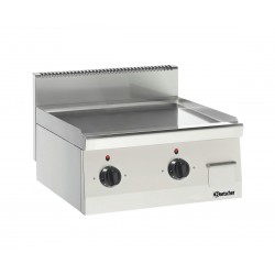 Plaque grill lisse, acier inoxydable, 2 zones, 7,2 kW. Dim : 600 X 600 X 290 mm
