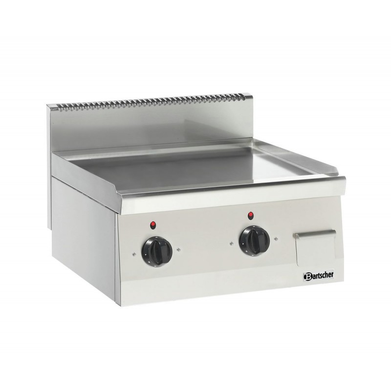 Plaque grill lisse, acier inoxydable, 2 zones, 7,2 kW. Dim : 600 X 600 X 290 mm