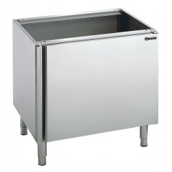 Soubassement inoxydable avec porte, étagère, pieds réglables. Dim : 600 X 550 X 580 mm