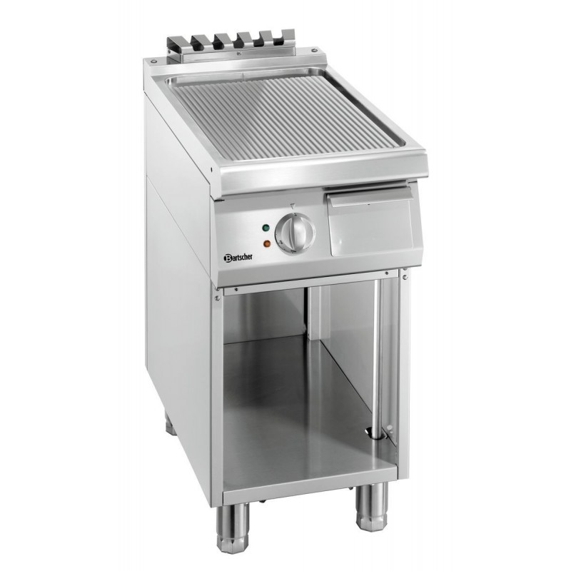 Plaque grill électrique, acier rainuré, 5 kW, 400 V. Dim : 400 X 700 X 850 mm