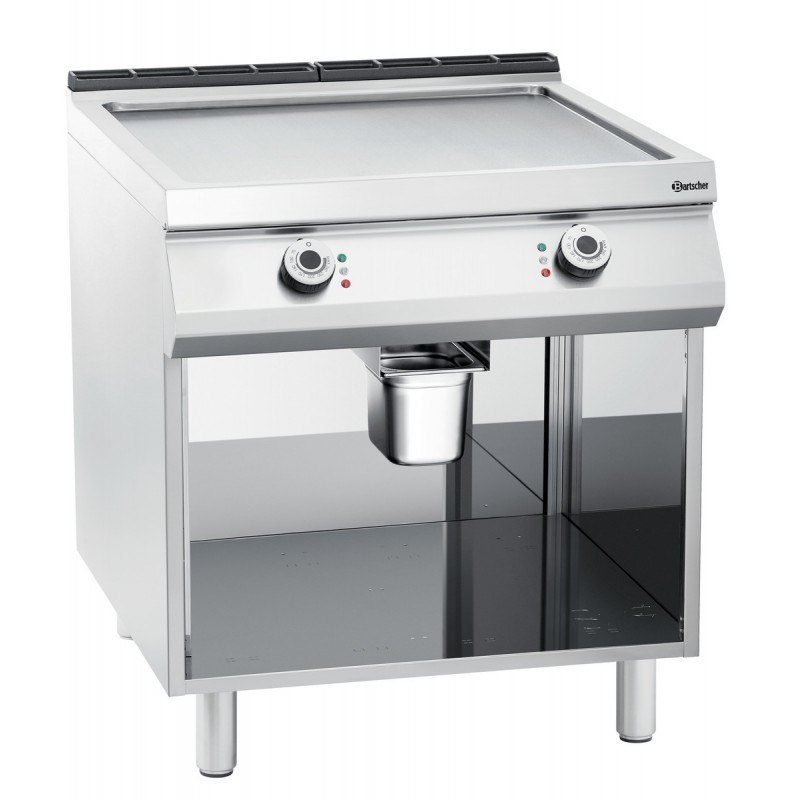Plaque grill électrique lisse, acier inoxydable, puissance 15 kW. Dim : 800 X 900 X 900 mm