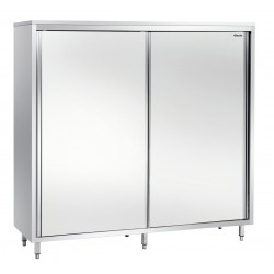 Armoire haute en acier inoxydable, 2 portes coulissantes. Dim : 1.6 X 600 X 2 mm