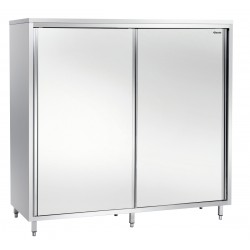 Armoire haute en acier inoxydable, 2 portes coulissantes. Dim : 1.6 X 700 X 2 mm