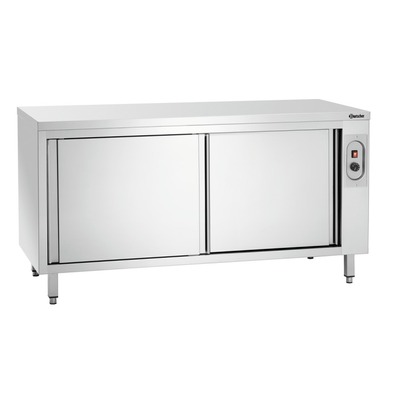 Armoire chauffante inox, 1600x700x850 mm, 2 kW, portes coulissantes.