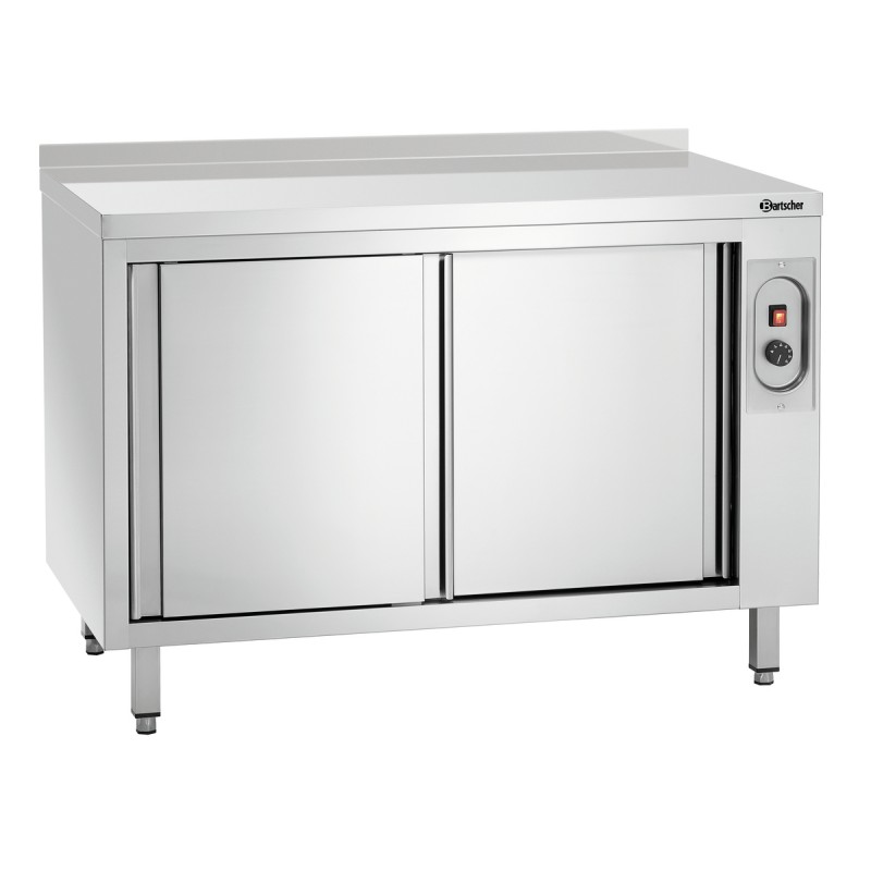 Armoire chauffante inox, 1200x700x850 mm, 2 kW, portes coulissantes.