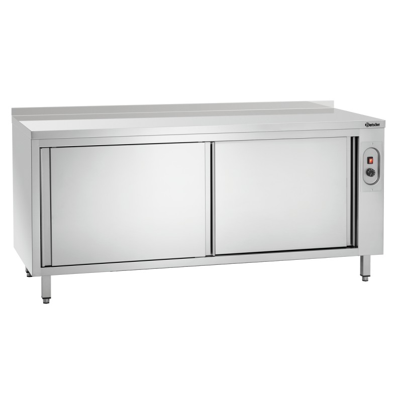 Armoire chauffante inox, 1800x700x850 mm, 2 kW, portes coulissantes.