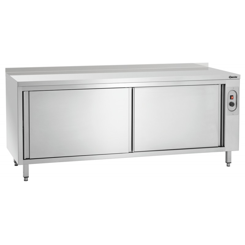 Armoire chauffante inox, 2000x700x850 mm, 2 kW, portes coulissantes.