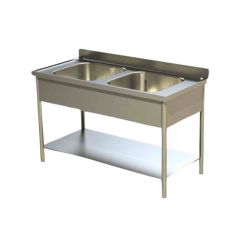 2 Bacs de plonge Inox sans égouttoir avec une étagère Dim : 140x70x85cm