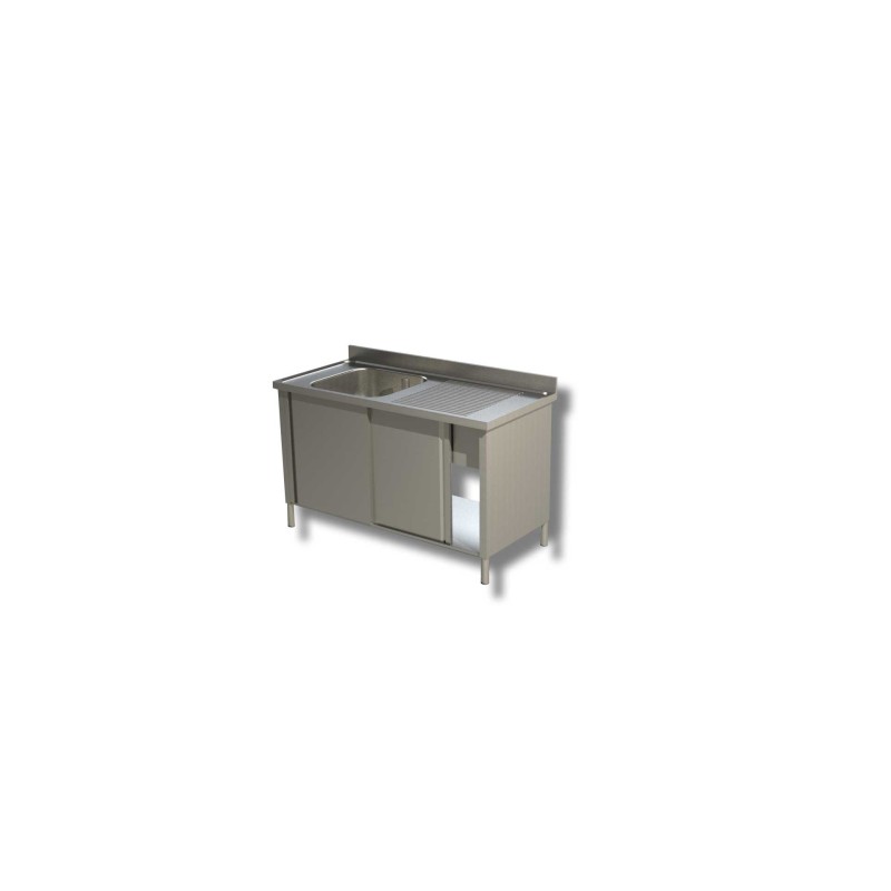 Plonge sur placard de rangement fermé - porte coulissante - 1 Bac à gauche et égouttoir à droite Dim : 100  x  70  x  85  cm