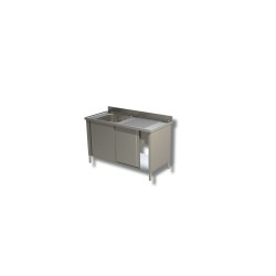 Plonge sur placard de rangement fermé - porte coulissante - 1 Bac à gauche et égouttoir à droite Dim : 120  x  70  x  85  cm