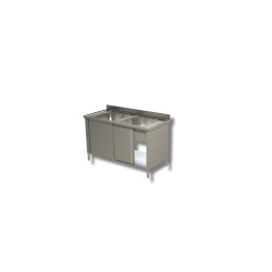2 bacs de plonge sur placard de rangement fermé - porte coulissante Dim : 140  x  70  x  85  cm