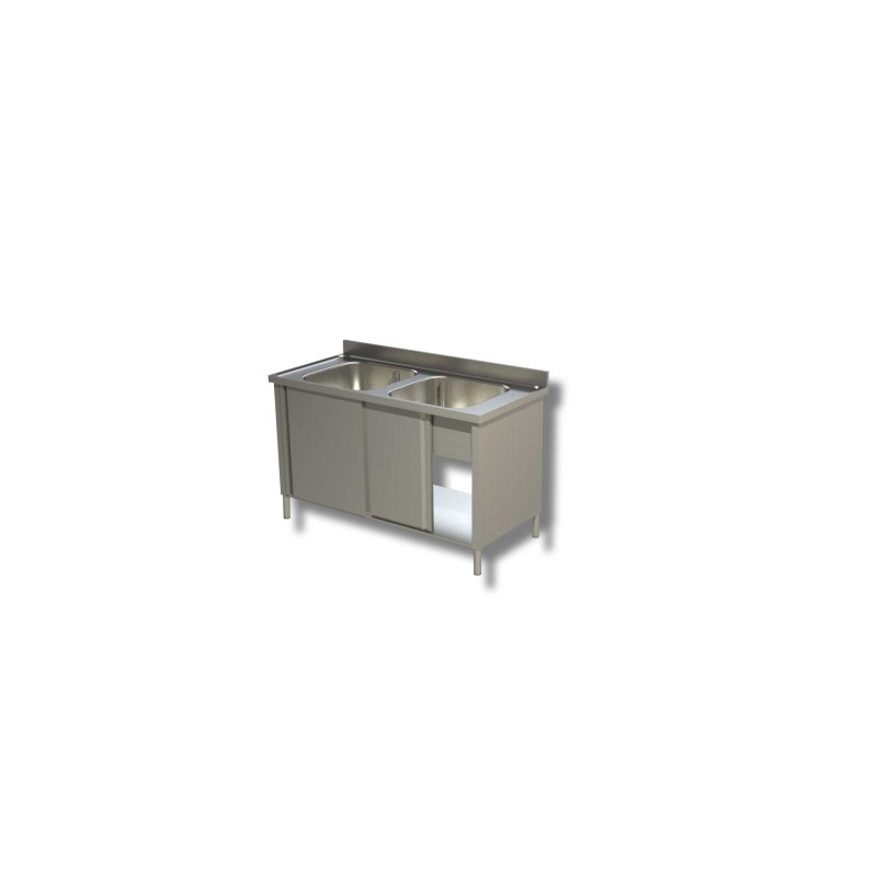 2 bacs de plonge sur placard de rangement fermé - porte coulissante Dim : 140 x 70 x 85 cm 2 bacs de plonge sur placard de rangement fermé - porte coulissante Dim : 140 x 70 x 85 cm