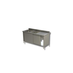Plonge sur placard fermé porte coulissante - 2 bacs à gauche égouttoir à droite Dim : 150  x  70  x  85  cm
