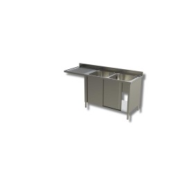 Plonge 2 bacs à droite sur placard de rangement porte coulissante et passage lave vaisselle à gauche Dim : 200  x  70  x  85 cm
