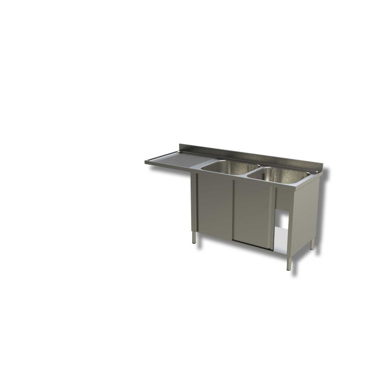 Plonge 2 bacs à droite sur placard de rangement porte coulissante et passage lave vaisselle à gauche Dim : 200 x 70 x 85 cm Plonge 2 bacs à droite sur placard de rangement porte coulissante et passage lave vaisselle à gauche Dim : 200 x 70 x 85 cm