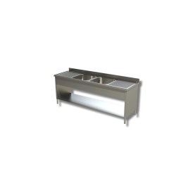 2 bacs de plonge sur placard de rangement ouvert Dim : 140  x  70  x  85  cm