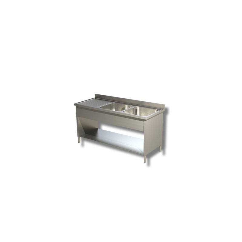 Plonge sur placard de rangement ouvert - 2 bacs à droite égouttoir à gauche Dim : 170 x 70 x 85 cm Plonge sur placard de rangement ouvert - 2 bacs à droite égouttoir à gauche Dim : 170 x 70 x 85 cm